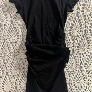 NWOT Miffuse Sz Small Black 33” Long Short Sleeve‎ Ruffled Dress C08